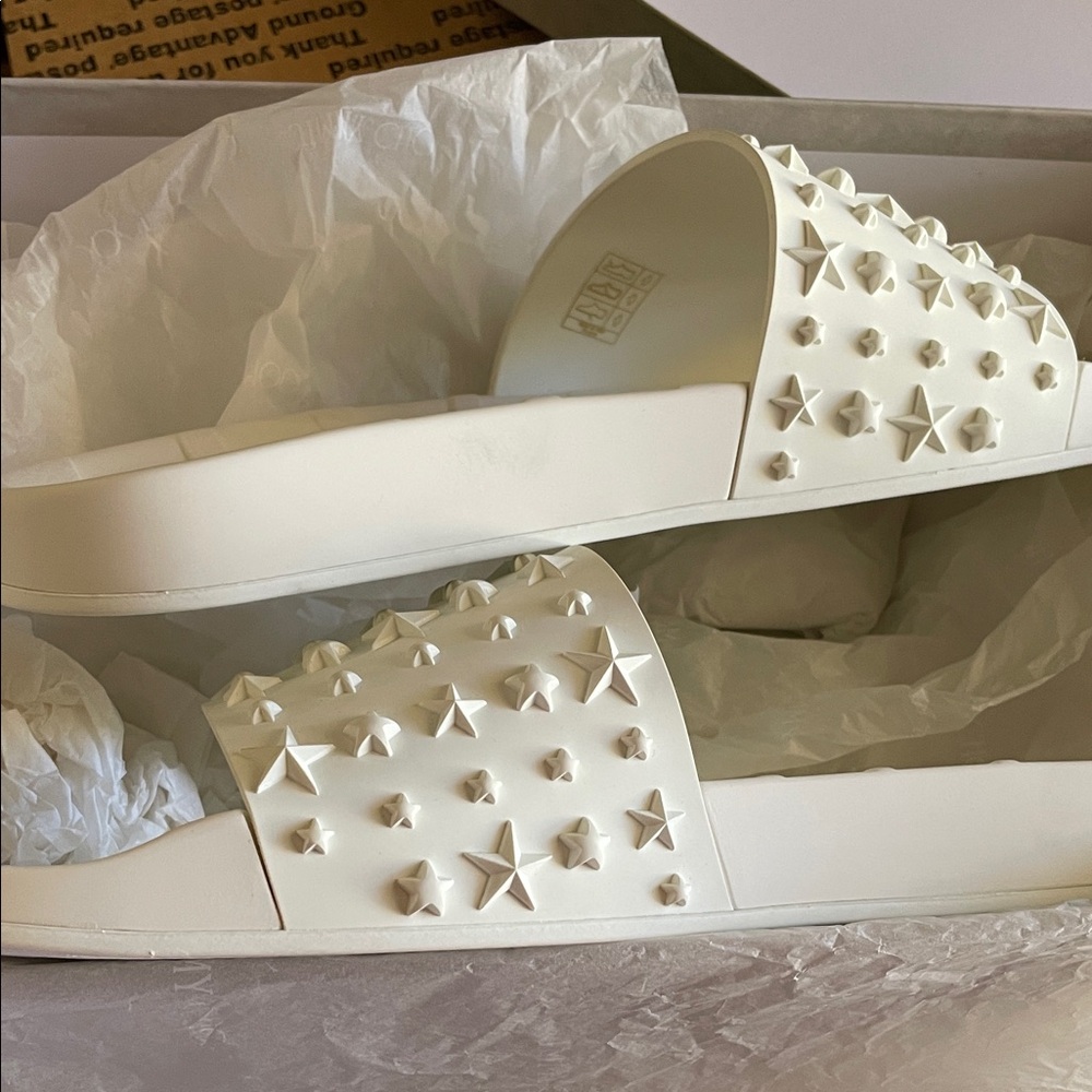 JIMMY CHOO White Star Embellished Unisex Slides - Picture 13 of 14